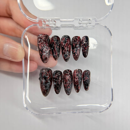 Gothic Grunge Press On Nails, Dark Red Black Textured False Nails, Vampire Nails, Edgy Alternative Pressons, Handmade Nail Art, Gift For Her - MSP2608065
