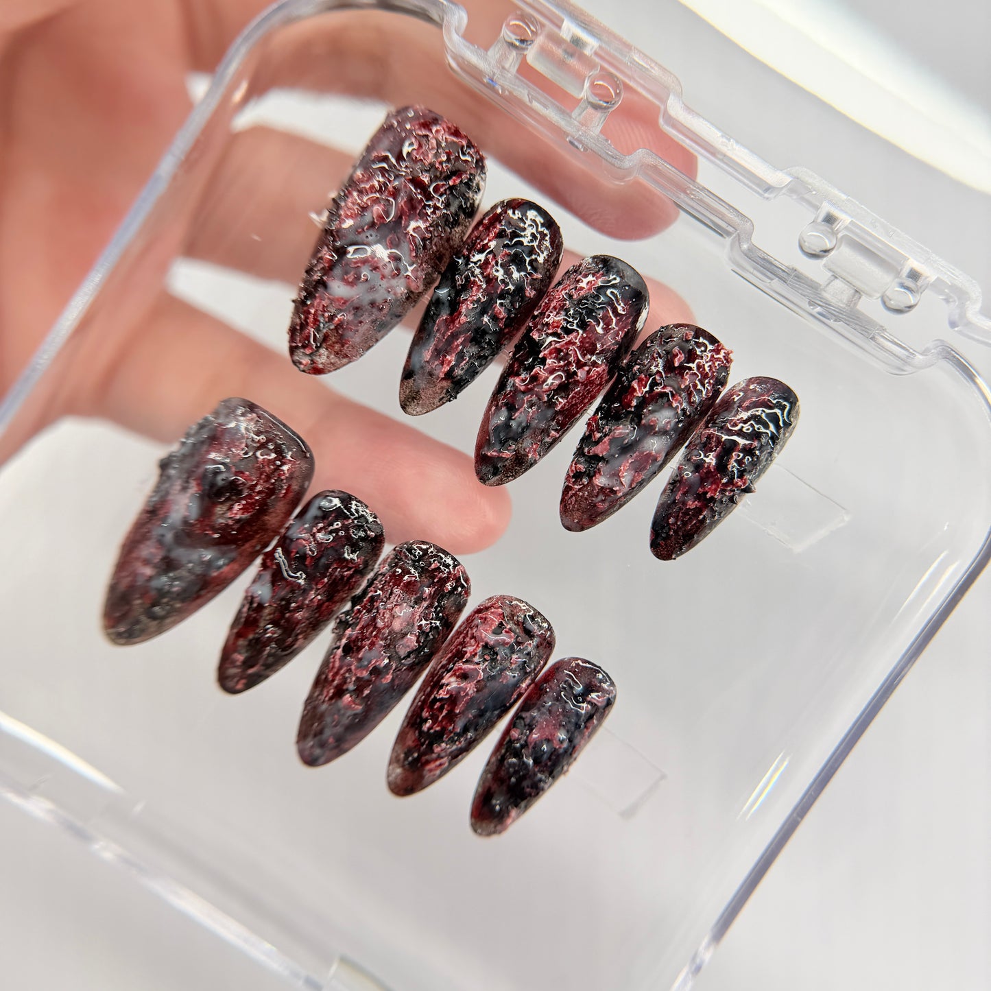 Gothic Grunge Press On Nails, Dark Red Black Textured False Nails, Vampire Nails, Edgy Alternative Pressons, Handmade Nail Art, Gift For Her - MSP2608065