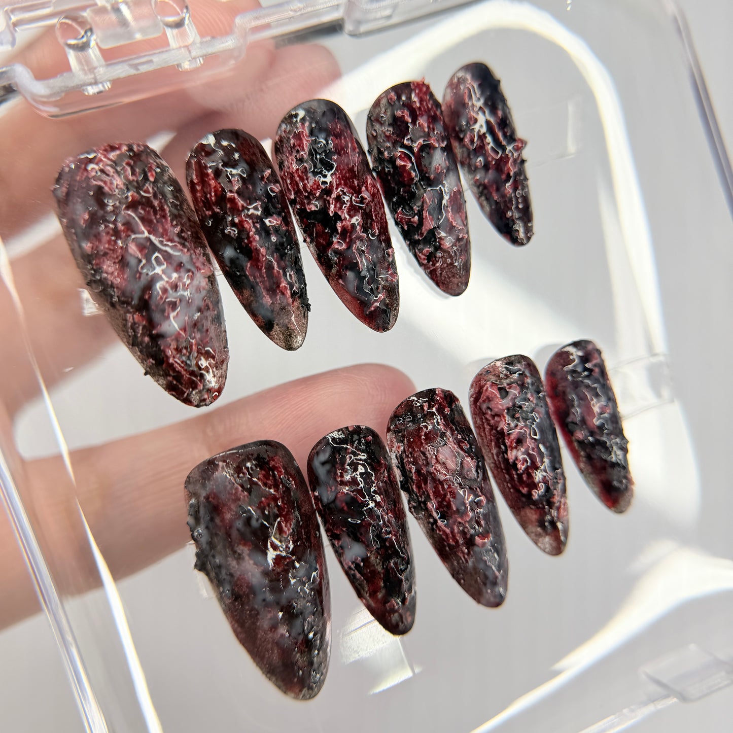 Gothic Grunge Press On Nails, Dark Red Black Textured False Nails, Vampire Nails, Edgy Alternative Pressons, Handmade Nail Art, Gift For Her - MSP2608065