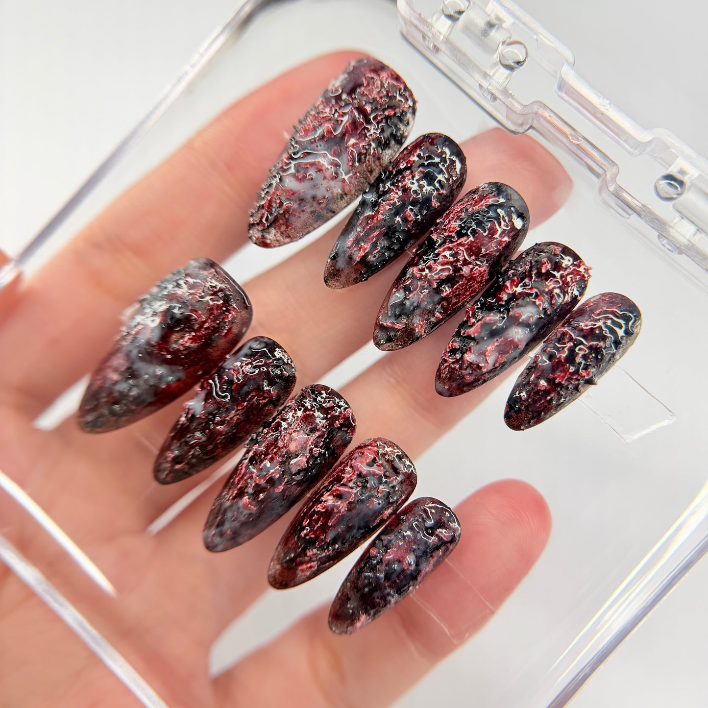 Gothic Grunge Press On Nails, Dark Red Black Textured False Nails, Vampire Nails, Edgy Alternative Pressons, Handmade Nail Art, Gift For Her - MSP2608065