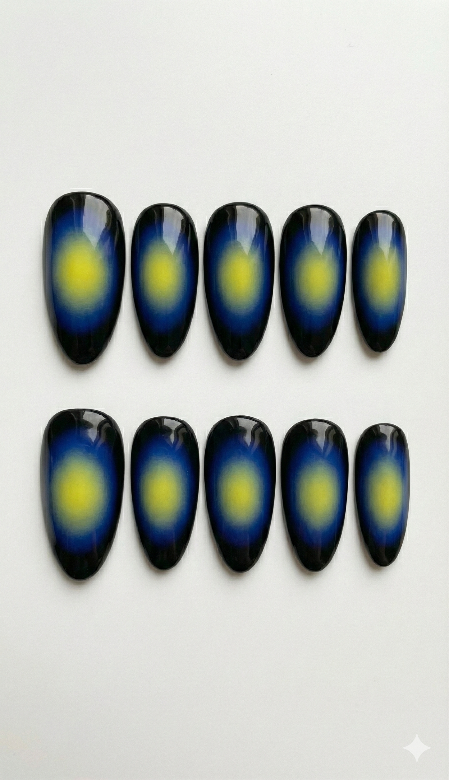 Aura Airbrush Press On Nails - Black Blue Neon Yellow Ombre - Thermal Heat Map Effect - Y2K Rave Festival - Reusable Custom Size - Custom Size Set - PN251102