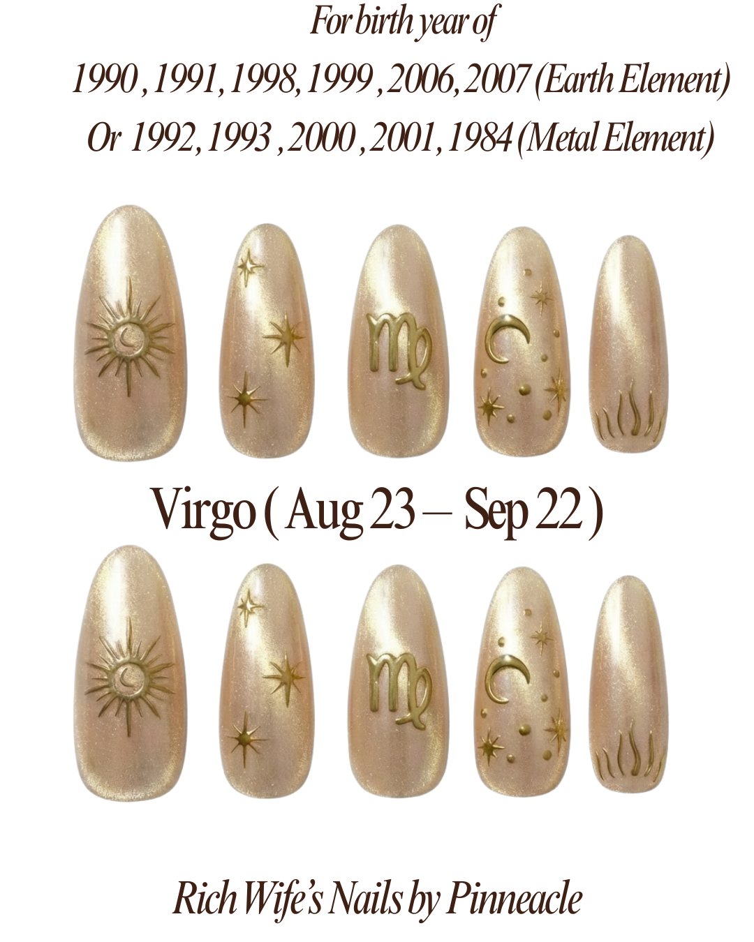 Virgo Zodiac Nails, Champagne Gold Cat Eye Press On, Celestial Nails, Medium Almond, Astrology Manicure, Magic Nails, Pinneacle, Custom Gift - PN251331