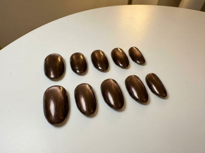 Bronze Velvet Cat Eye Press On Nails - Espresso Brown Chrome - Old Money Aesthetic - Luxury Chocolate Fall Manicure - Custom Size Set - PN251157