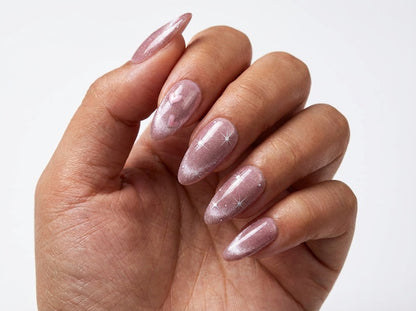 Mauve Cat Eye Press On Nails, Silver Velvet Star Nails, Pink Heart Accent Nails, Celestial Reusable Fake Nails, Luxury Glitter Almond Nails - PN251288