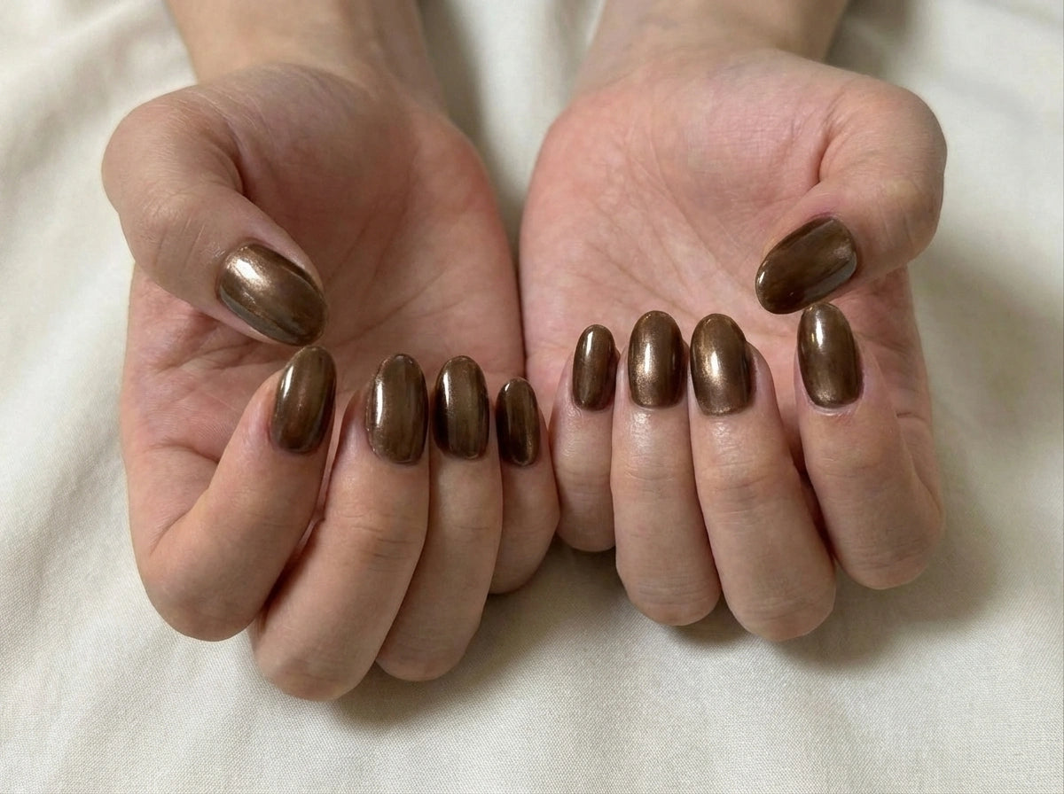 Bronze Velvet Cat Eye Press On Nails - Espresso Brown Chrome - Old Money Aesthetic - Luxury Chocolate Fall Manicure - Custom Size Set - PN251157