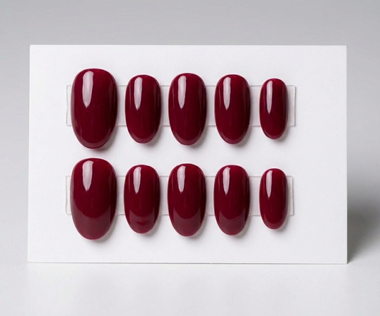Dark Wine Red Press On Nails - Solid Burgundy Glossy Gel - Old Money Aesthetic - Timeless Valentine's Day Manicure - Custom Size Set - PN251240