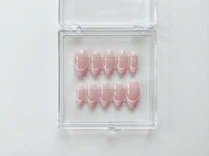 Pink Double French Tip Press On Nails, Hot Pink Outline Almond Nails, Reusable Glue On Nails, Pastel Pink Summer Manicure, Custom Fake Nails - PN251300)