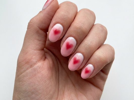 Red Heart Aura Press On Nails - Valentine Art - Milky White Blush Gradient - Korean Cheek Art - Coquette Lovecore - Custom Size Set - PN251215