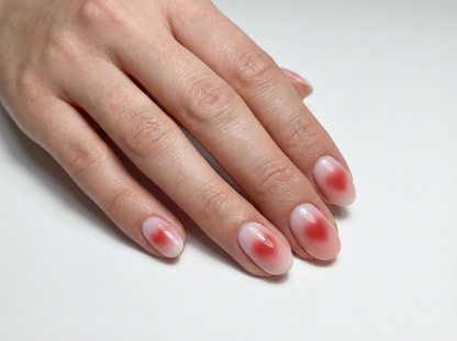 Red Heart Aura Press On Nails - Valentine Art - Milky White Blush Gradient - Korean Cheek Art - Coquette Lovecore - Custom Size Set - PN251215