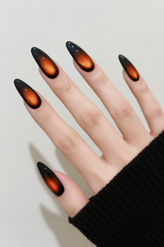 Orange Cat Eye Press On Nails - Burnt Orange Magnetic - Handmade Nails - Fall Luxury - Handmade Magnetic Nail Set - Custom Size Set - PN251129