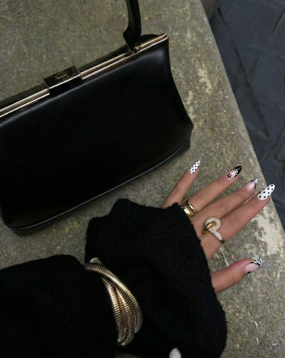 Mix Match Black & White Press On Nails - Zebra Print Star Polka Dot - Rhinestone French Tip - Y2K Pop Punk Emo - Custom Size Set - PN251199