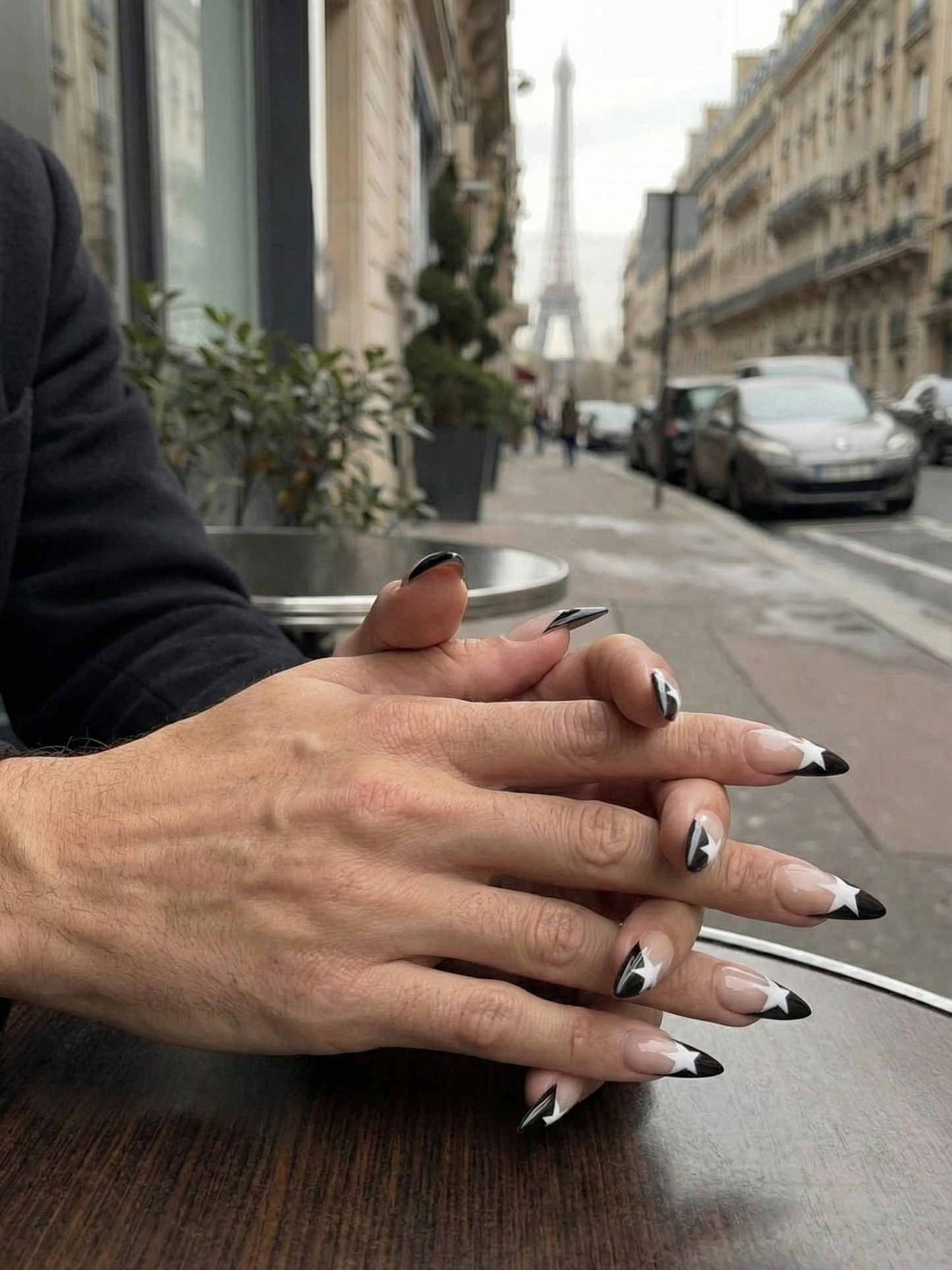 Black French Tip Press On Nails - White Star Art - Old Money - Black French Tip - Y2K Star Girl - Bridal Wedding - Custom Size Set - PN251198