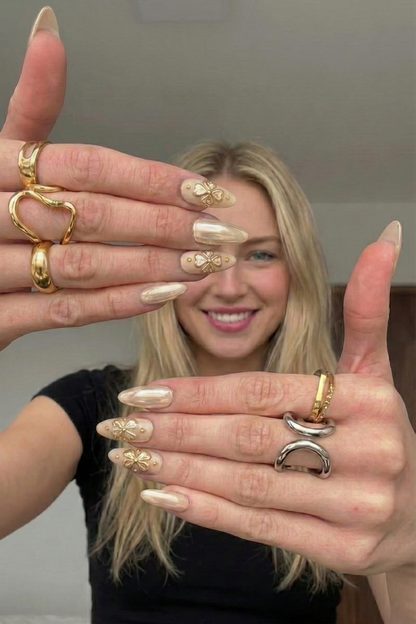 Champagne Chrome & Gold Clover Press On Nails - 4 Leaf Lucky Charm - Old Money Jewelry - Luxury Gel Manicure - Custom Size Set - PN251191