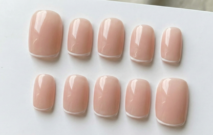Micro French Tip Press On Nails – Nude Pink - Skinny White Line - Clean Girl Aesthetic - Natural Office Daily Gel - Custom Size Set - PN251200