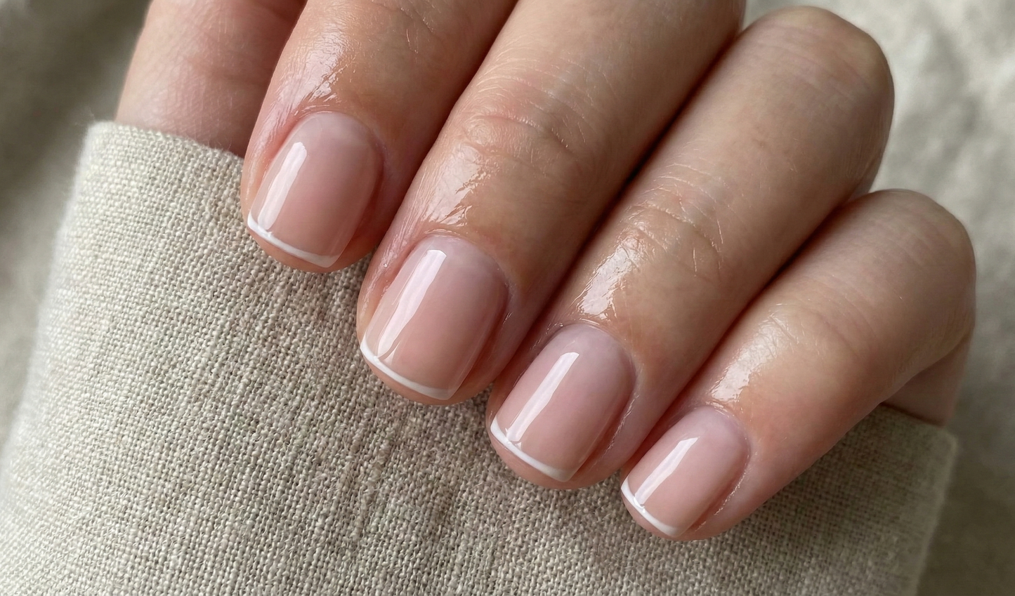 Micro French Tip Press On Nails – Nude Pink - Skinny White Line - Clean Girl Aesthetic - Natural Office Daily Gel - Custom Size Set - PN251200