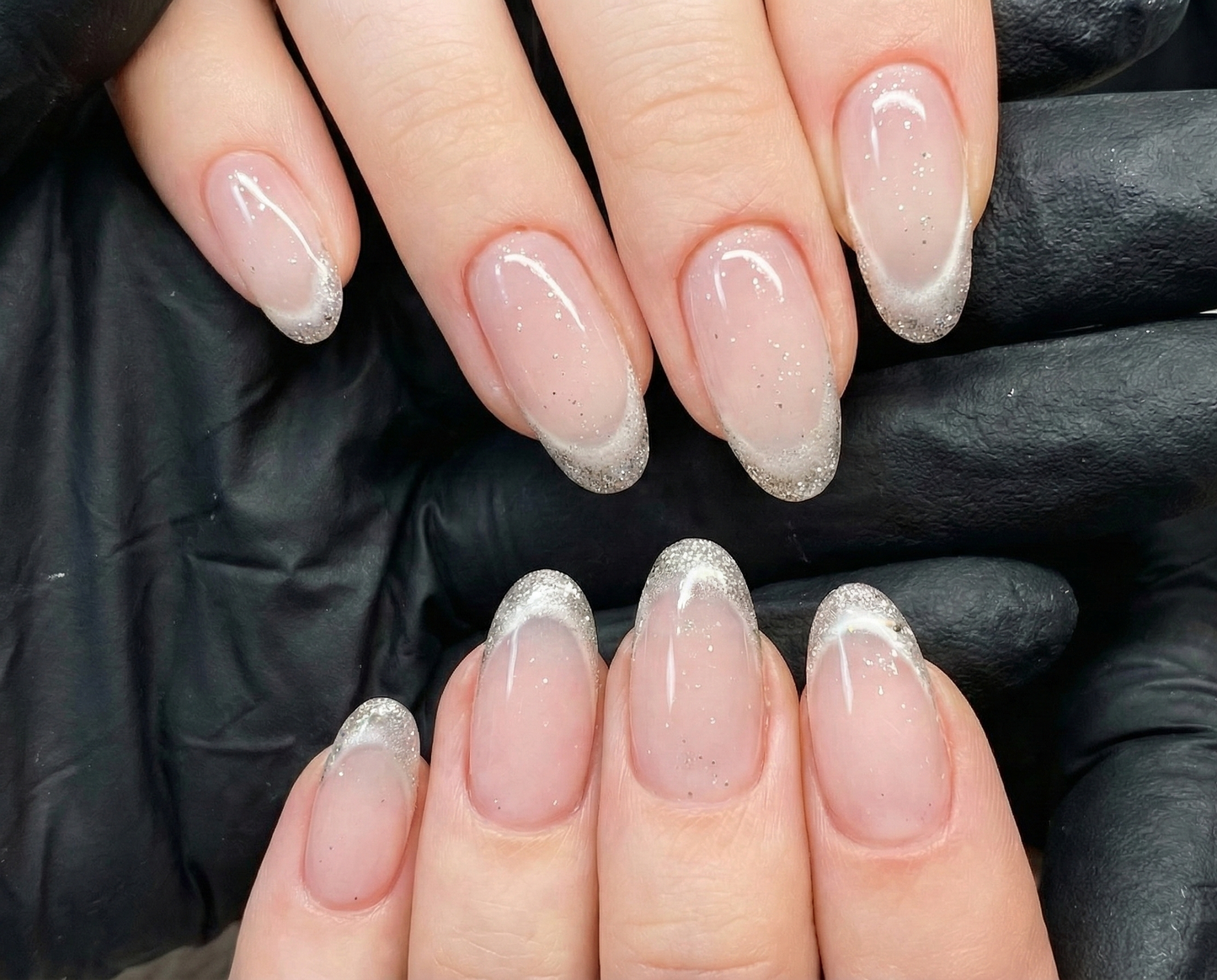 Silver Glitter French Tip Press On Nails, Elegant Nails, Y2K Sparkle Nails, Minimalist Neutral Manicure, Gift for Her, Custom Size Set - PN251285