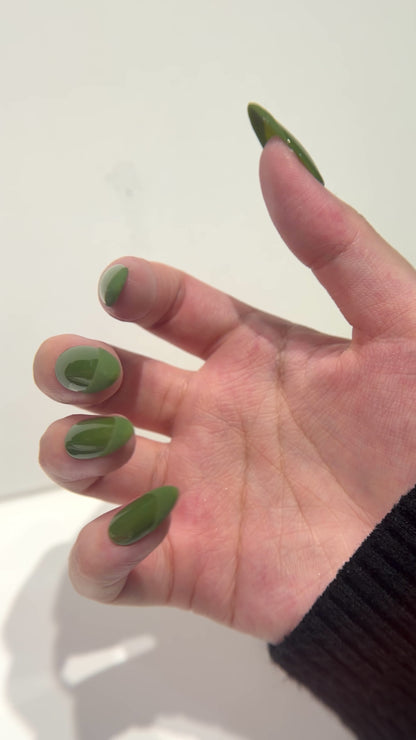 Olive Green Press On Nails - Matte & Glossy French Tip - Dark Moss Velvet Texture - Minimalist Earthy Almond - Fall Autumn Gel Manicure - Custom Size Set - NM233021