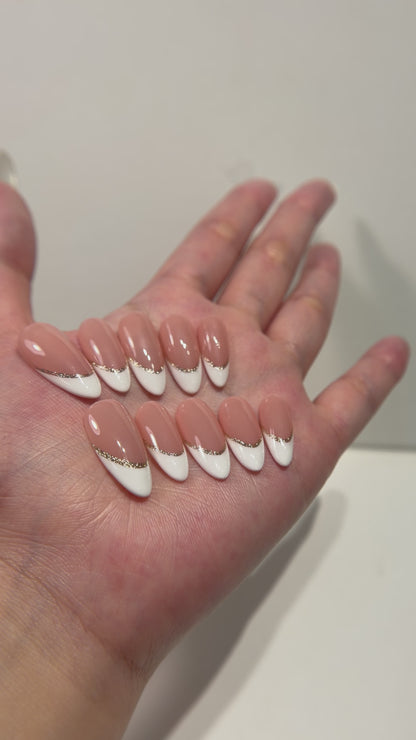 French Tip Press On Nails - Nude Pink with White Tips - Luxury Old Money Handmade Nails - Reusable Natural Salon Nails - Custom Size Set