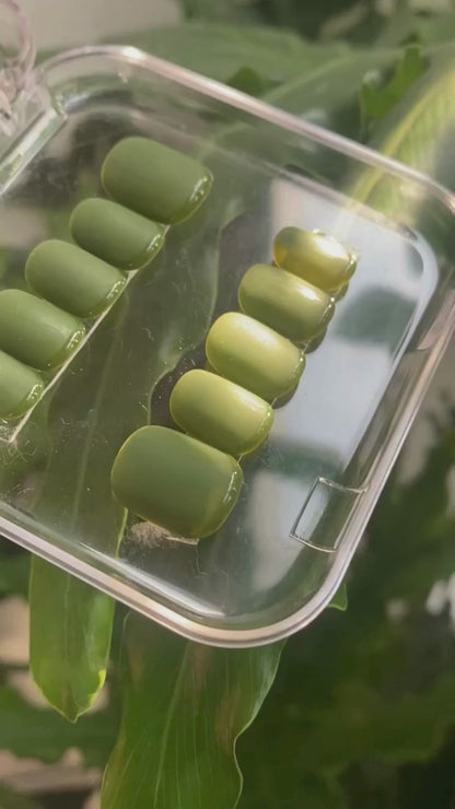 Olive Green French Tip Press On Nails - Glossy Tip Handmade Nails - Two Tone Green Nails - Korean Nail Style - Custom Size Set - NM233019