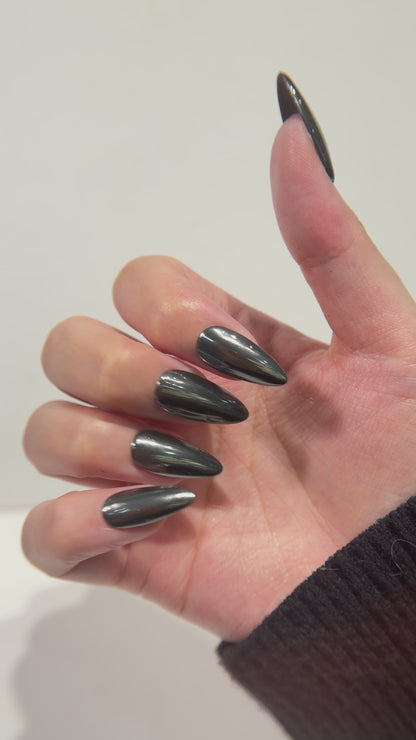 Gunmetal Chrome Press On Nails - Metallic Black Gel Nails - Party Nails - Custom Size Set - NM233010