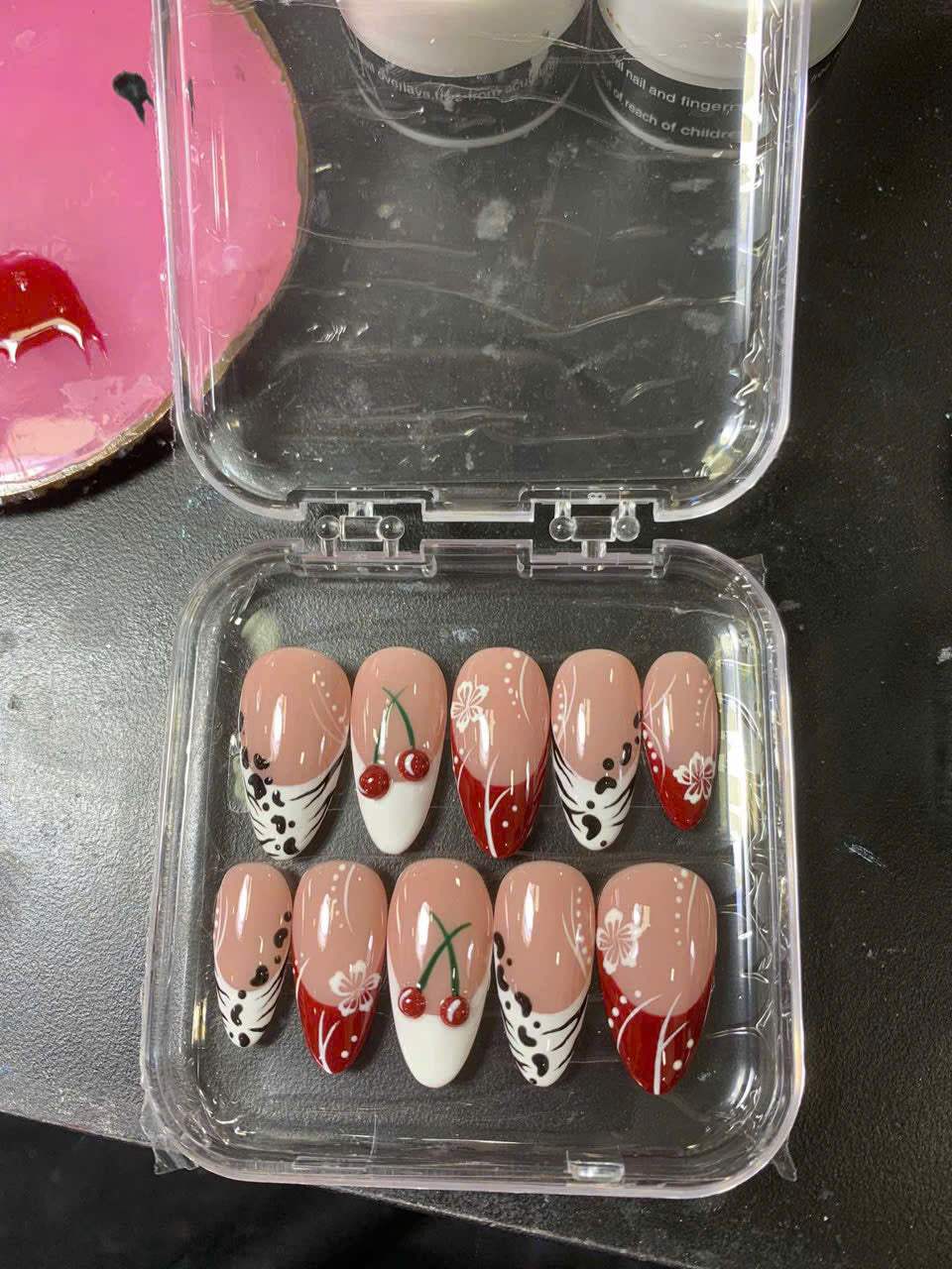 Red Cherry Nails, Zebra Animal Print, Hibiscus Flower, Mix Match Art, Y2K Aesthetic, Summer French Tip, Cute Press On, Custom Size - PN251261